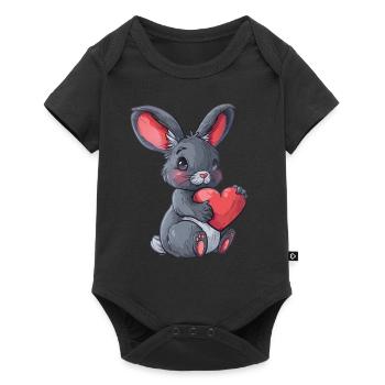 Mignon lapin tenant une illustration de coeur parfaite pour - Body à manches courtes Premium Bébé - noir - Devant