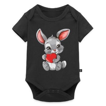 Adorable lapin tenant un coeur - Art animalier mignon - Body à manches courtes Premium Bébé - noir - Devant