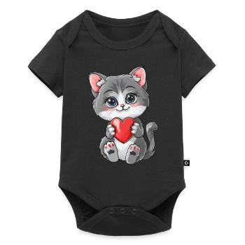 Cute Kitten Holding Heart Adorable Cat Art for - Baby Premium short-sleeve bodysuit - black - Front