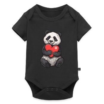 Cute Panda Holding Red Heart Drawing Perfect for - Baby Premium short-sleeve bodysuit - black - Front