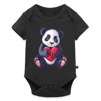Cute Panda Holding Heart Adorable Animal Love - Baby Premium short-sleeve bodysuit - black - Front