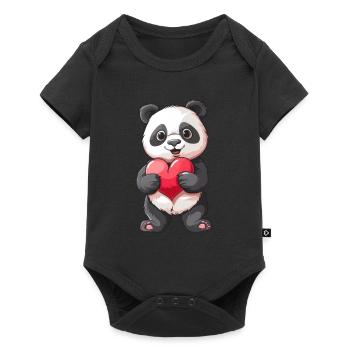 Mignon panda tenant un coeur pour les amoureux des animaux - Body à manches courtes Premium Bébé - noir - Devant