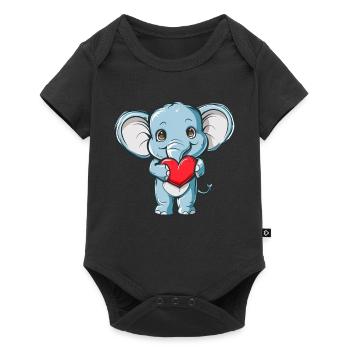 Adorable Elephant Holding Heart Cute Love - Baby Premium Kurzarmbody - Schwarz - Vorne