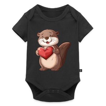 Adorable Loutre tenant un cœur - Animal mignon - Body à manches courtes Premium Bébé - noir - Devant