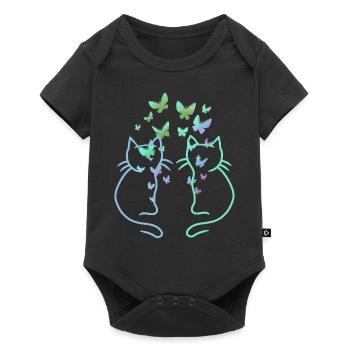Chats, Chats, Papillons, Printemps - Body à manches courtes Premium Bébé - noir - Devant
