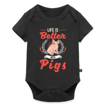 Life is better with Pigs Schweine - Baby Premium short-sleeve bodysuit - black - Front
