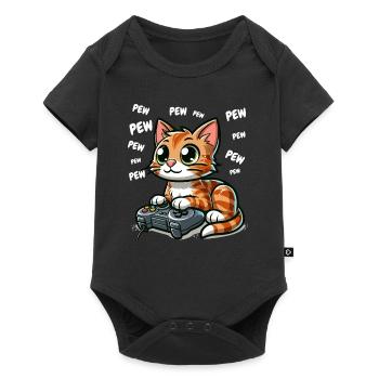 Video Game Gamer Zocken Katze Pew Computer Lustig - Baby Premium Kurzarmbody - Schwarz - Vorne