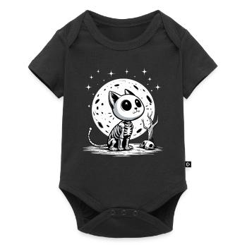 Happy Halloween Katze Vollmond Skelett Lustig - Baby Premium Kurzarmbody - Schwarz - Vorne