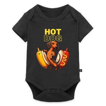Hot Dog, Dachshund, Dog, Grilling, Fast Food, Mustard, Funny, - Baby Premium short-sleeve bodysuit - black - Front