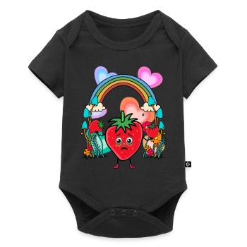 Erdbeeren Erdbeer Regenbogen Obst Früchte Sommer - Baby Premium Kurzarmbody - Schwarz - Vorne