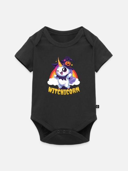 Halloween Einhorn Hexenbock - Baby Premium Kurzarmbody - Schwarz