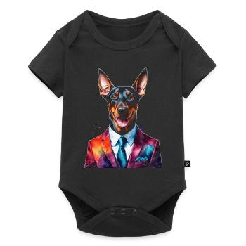 Dobermann Anzug Hund Bunt Lustig Tier Design Print - Baby Premium Kurzarmbody - Schwarz - Vorne