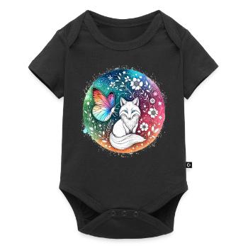 renard, papillons, fleurs animales, illustration, sortie - Body à manches courtes Premium Bébé - noir - Devant