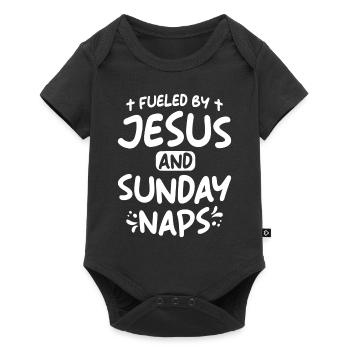 Powered By Jesus And Sunday Naps - Baby Premium short-sleeve bodysuit - black - Front