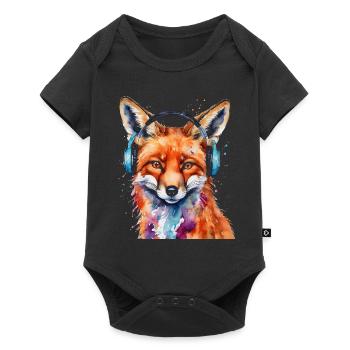 Fuchs Kopfhörer Musik Bunt Tier Design Print - Baby Premium Kurzarmbody - Schwarz - Vorne
