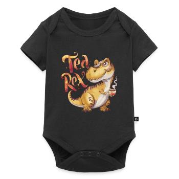 Niedlicher Dinosaurier trinkt Tee T-Rex Humor - Baby Premium Kurzarmbody - Schwarz - Vorne