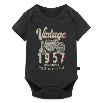 Oldtimer-Traktor-Farmer-Geburtstag Jahrgang 1957 - Baby Premium Kurzarmbody - Schwarz - Vorne
