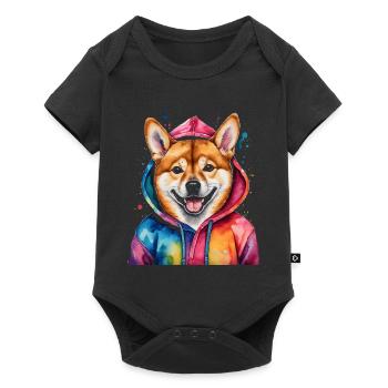 Shiba Inu Hoodie Hund Lustig Tier Design Print - Baby Premium Kurzarmbody - Schwarz - Vorne