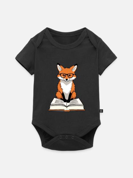 Niedlicher Buch Liebhaber Fuchs Mit Brille - Baby Premium Kurzarmbody - Schwarz