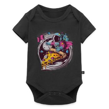 Astronaut in Pizza für einen Kosmonaut - Baby Premium Kurzarmbody - Schwarz - Vorne