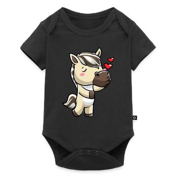 Émoticône Kawaii Cheval du Fjord - Body à manches courtes Premium Bébé - noir - Devant
