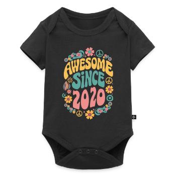 Awesome Since 2020 Blumen Hippie Geboren Jahr 2020 - Baby Premium Kurzarmbody - Schwarz - Vorne