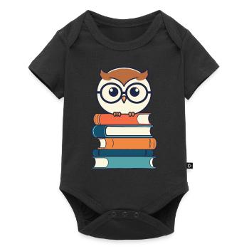 Bücher Eule Eulen Liebhaber Leseratte Illustration - Baby Premium Kurzarmbody - Schwarz - Vorne