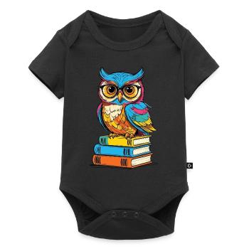 Bücher Eule Eulen Liebhaber Süße Buch Illustration - Baby Premium Kurzarmbody - Schwarz - Vorne