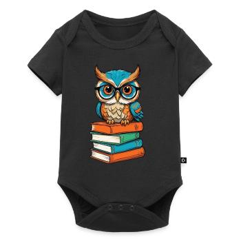 Bücher Eule Lustiger Buch Liebhaber Illustration - Baby Premium Kurzarmbody - Schwarz - Vorne