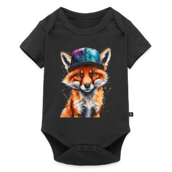 Fuchs Snapback Cap Cool Tier Design Print - Baby Premium Kurzarmbody - Schwarz - Vorne