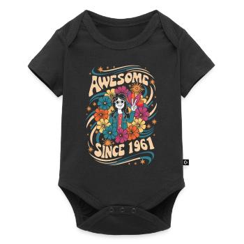 Vintage 1961 Hippie Birthday Retro Flowers - Baby Premium short-sleeve bodysuit - black - Front
