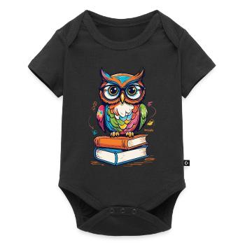 Mignon Livre Illustration Hiboux Amoureux - Body à manches courtes Premium Bébé - noir - Devant