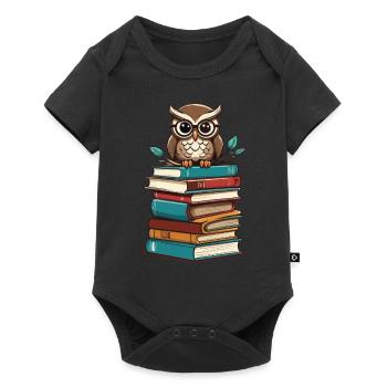 Bücher Eule Leseratte Süße Buch Illustration - Baby Premium Kurzarmbody - Schwarz - Vorne