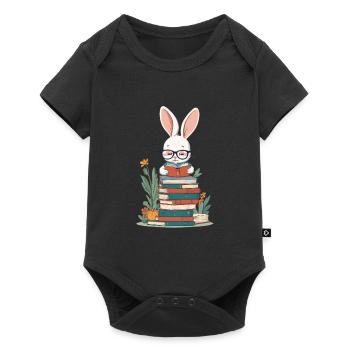 Lapin de lecture style amateur de livres enthousiaste - Body à manches courtes Premium Bébé - noir - Devant