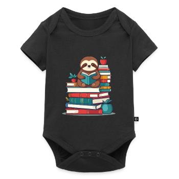 Lustiges Buchliebhaber Faultier Lesendes Faultier - Baby Premium Kurzarmbody - Schwarz - Vorne