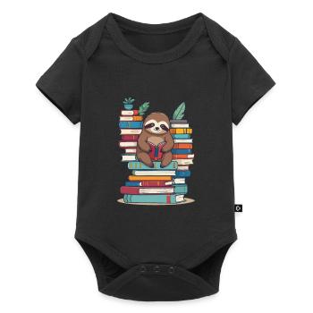 Süße Leseratte Lustiges Buchliebhaber Faultier - Baby Premium Kurzarmbody - Schwarz - Vorne