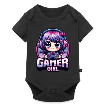 Gamer Girl. kawaii illustration, gaming, gamer, - Baby Premium short-sleeve bodysuit - black - Front