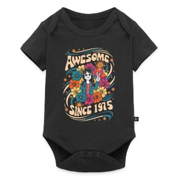 Vintage 1975 Hippie Birthday Retro Flowers - Baby Premium short-sleeve bodysuit - black - Front