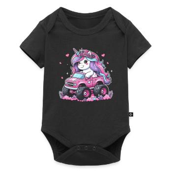 Monster Truck Einhorn Geburtstagsfeier Mädchen - Baby Premium Kurzarmbody - Schwarz - Vorne
