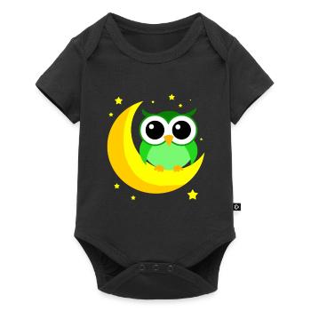 Green Owl On Moon Cartoon Predator Bird Nocturnal - Baby Premium short-sleeve bodysuit - black - Front