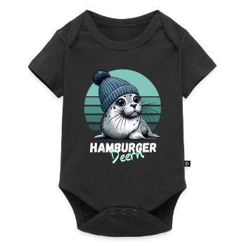 Hamburg Hamburger Deern Robbe Seehund Niedlich - Baby Premium Kurzarmbody - Schwarz - Vorne
