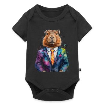 Capybara Anzug Capy Bunt Tier Design Print - Baby Premium Kurzarmbody - Schwarz - Vorne