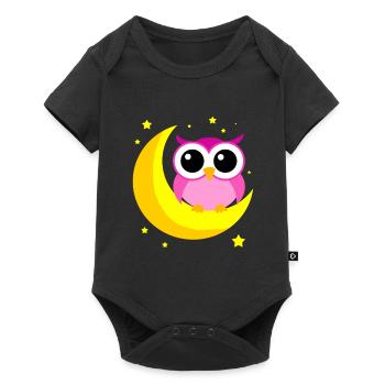 Pink Owl On Moon Cartoon Nocturnal Bird Lover Cool - Baby Premium short-sleeve bodysuit - black - Front