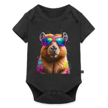 Capybara Sonnenbrille Capy Bunt Tier Design Print - Baby Premium Kurzarmbody - Schwarz - Vorne