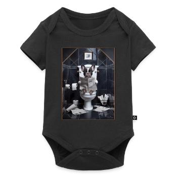 Frenchie Toilette Zeitung lesen Geschenk - Baby Premium Kurzarmbody - Schwarz - Vorne