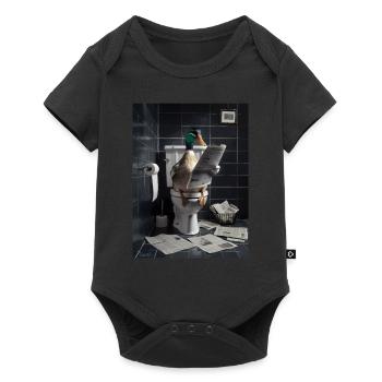 Ente Toilette Zeitung lesen Geschenk - Baby Premium Kurzarmbody - Schwarz - Vorne