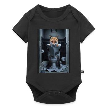 Fuchs Toilette lesen Zeitung Geschenk - Baby Premium Kurzarmbody - Schwarz - Vorne