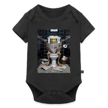 Frosch Toilette Zeitung lesen Geschenk - Baby Premium Kurzarmbody - Schwarz - Vorne