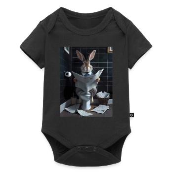 Kaninchen Toilette Zeitung lesen Geschenk - Baby Premium Kurzarmbody - Schwarz - Vorne