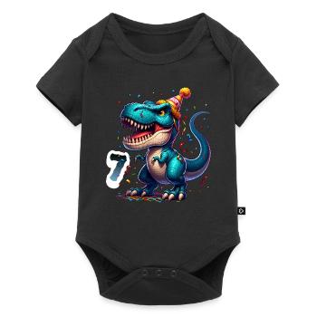 7th Birthday T Rex Dinosaur Children's Birthday Party - Baby Premium short-sleeve bodysuit - black - Front